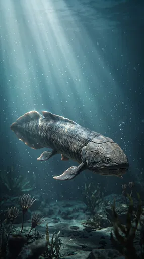 Prehistoric Armored Lungfish Swimming Underwater