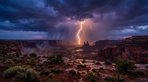 Lightning Strike Over Desert Canyon Buttes