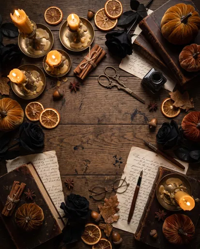Dark Academia Autumn Desk Flat Lay