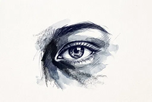 Indigo Ink and Charcoal Eye Sketch