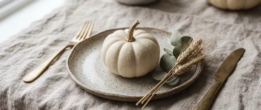 White Mini Pumpkin on Rustic Place Setting