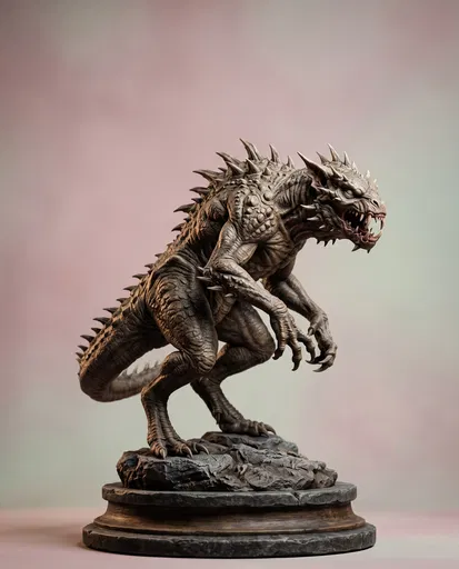 Reptilian Chupacabra Creature Maquette on Pedestal