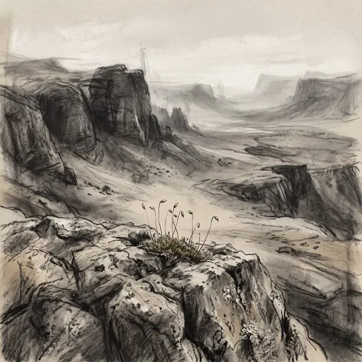 Charcoal Sketch of Moss on Canyon Rock