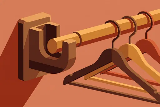 Wooden Closet Rod and Hangers Illustration