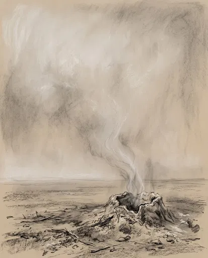 Charcoal Drawing of Smoking Fumarole Vent