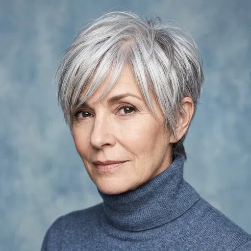 Mature Woman with Silver Pixie Haircut