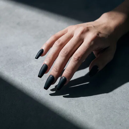 Matte Black Coffin Nails on Concrete