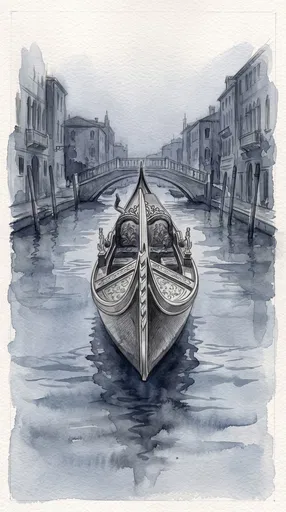 Watercolor and Graphite Venetian Gondola Illustration