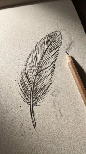 Charcoal Feather Sketch on Textured Paper
