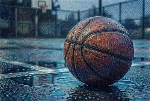 Colored Pencil Drawing of Wet Basketball
