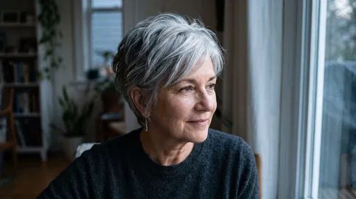 Senior Woman With Silver Pixie Cut