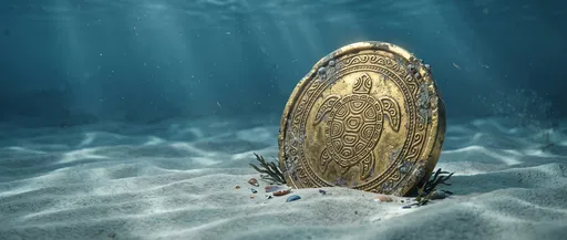 Sunken Gold Sea Turtle Medallion Underwater