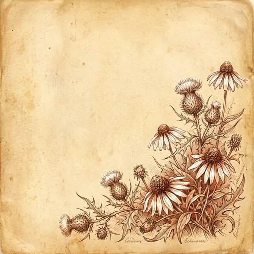 Vintage Botanical Sketch of Thistles and Coneflowers