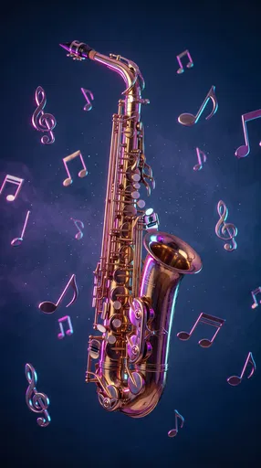Brass Saxophone With Floating Musical Notes