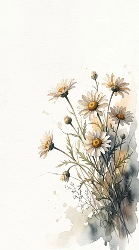 Watercolor Wild Daisies With Copy Space