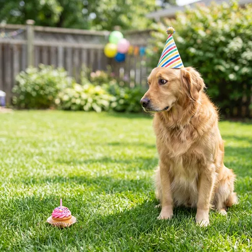 Golden Retriever Side-Eyeing Birthday Cupcake