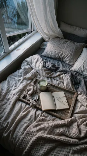 Cozy Morning Bed With Matcha and Notebook