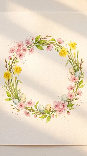 Watercolor Spring Wreath With Eggs