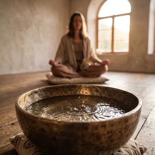 Tibetan Singing Bowl and Woman Meditating