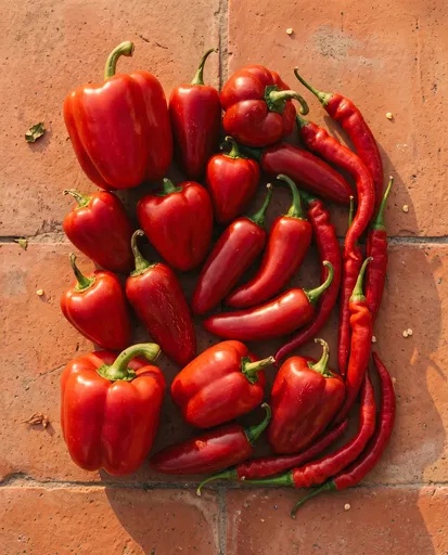 Assorted Red Peppers on Terracotta