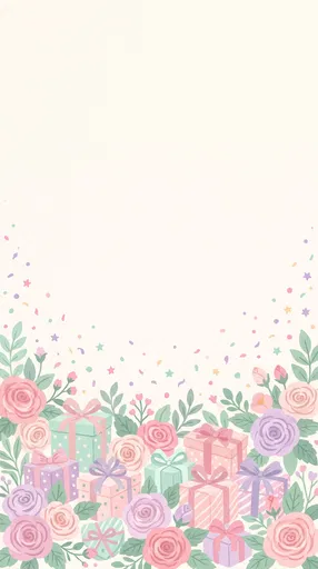 Pastel Roses and Presents Border Illustration