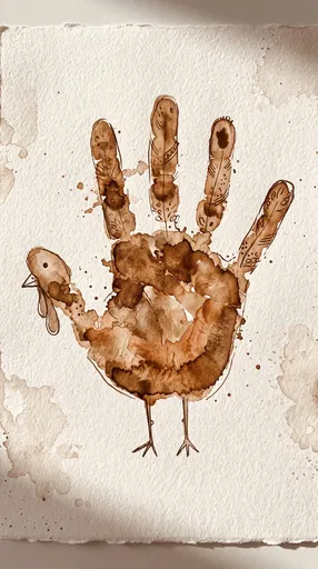 Sepia Watercolor Handprint Turkey Illustration