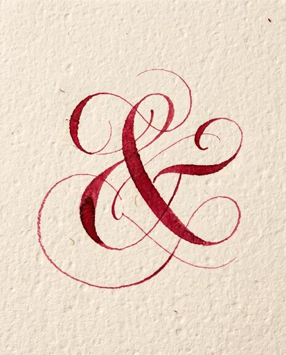 Red Calligraphic Ampersand on Cotton Paper