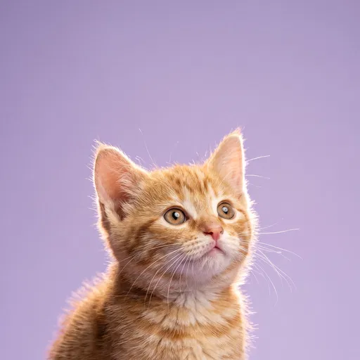 Ginger Tabby Kitten Looking Up on Lavender
