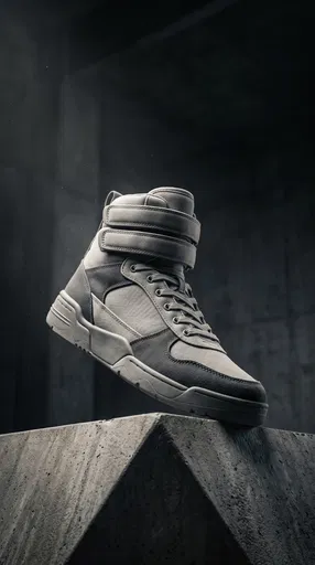 Grey Canvas High-Top Sneaker on Concrete