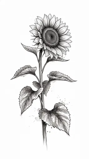 Monochrome Ink Wash Sunflower Illustration