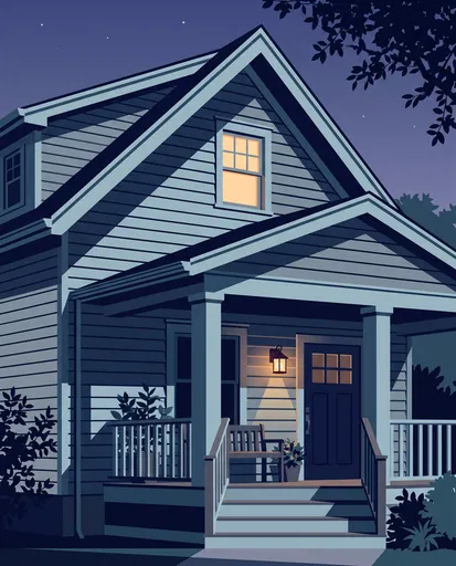 Suburban House Porch at Night Illustration