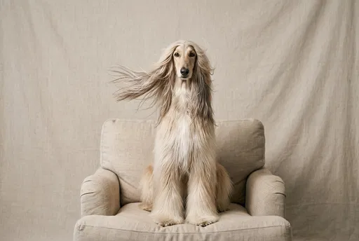 Afghan Hound Sitting in Beige Armchair