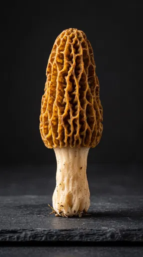 Yellow Morel Mushroom on Dark Slate