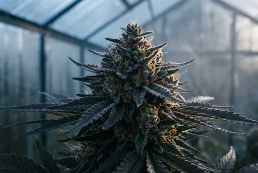 Cannabis Bud in Misty Greenhouse