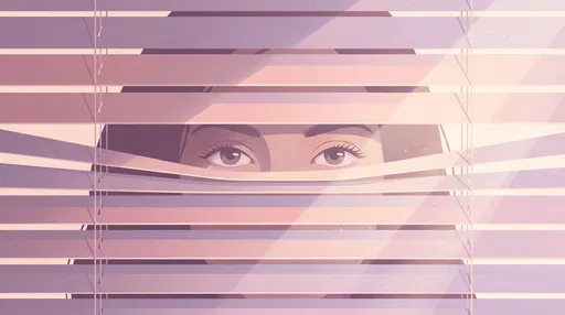 Eyes Peeking Through Pastel Window Blinds