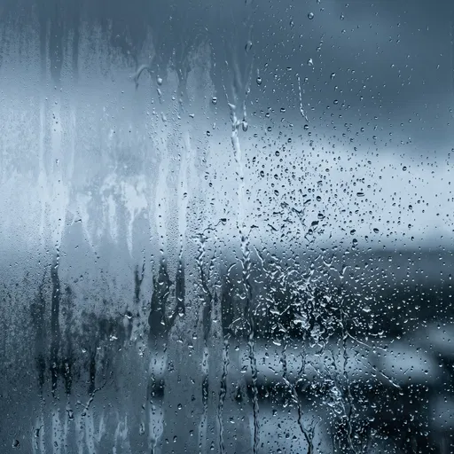 Raindrops and Condensation on Moody Window Glass