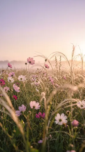 Pastel Sunrise Over Wild Cosmos Meadow