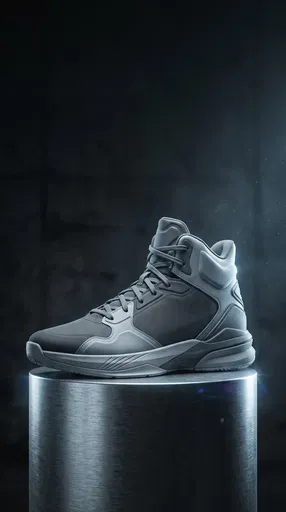 Grey High-Top Basketball Sneaker on Pedestal