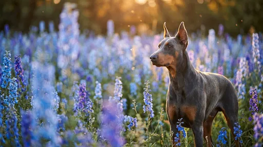 Blue Doberman in Wildflower Meadow