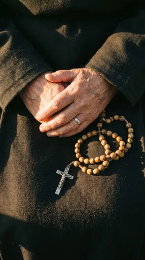 Aged Nun Hands With Wooden Rosary