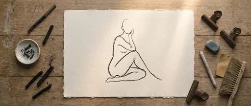 Charcoal Figure Sketch on Artist Desk