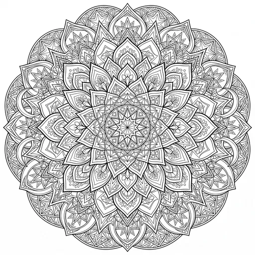 Intricate Lotus and Star Mandala Line Art