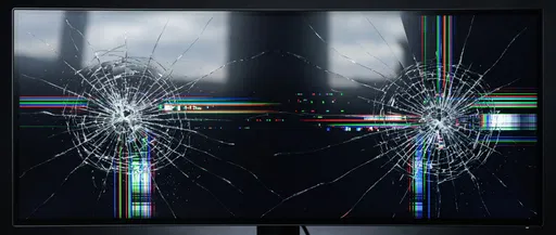 Shattered Ultrawide Monitor With RGB Glitches