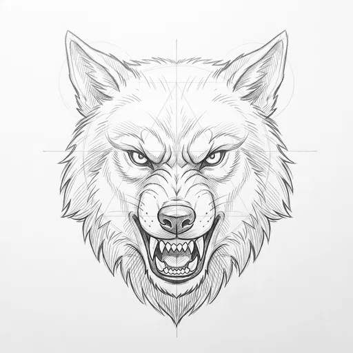 Symmetrical Werewolf Face Pencil Sketch