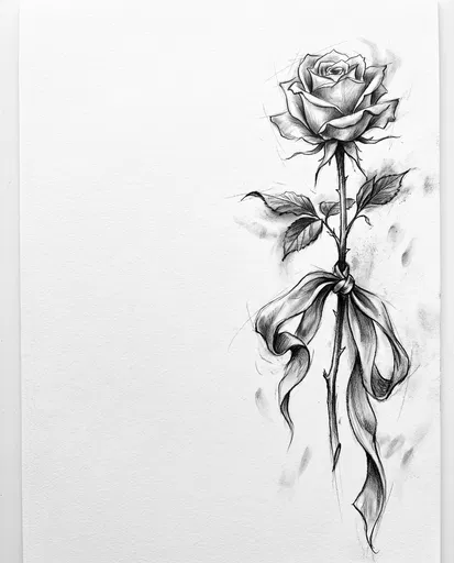 Graphite Sketch of Rose with Ribbon