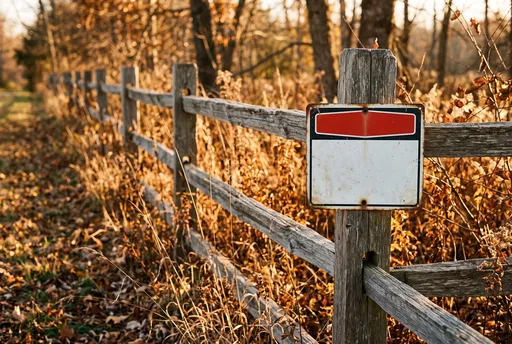 Blank Warning Sign on Autumn Fence