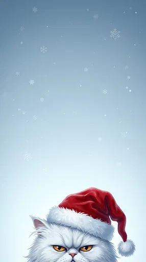 Grumpy White Cat in Santa Hat