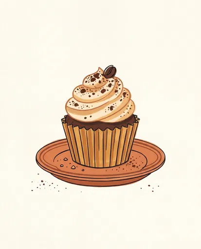Tiramisu Cupcake Illustration on Saucer