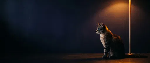 Cat in Profile Beside Warm Floor Lamp