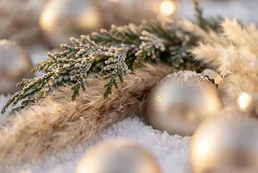 Frosted Cedar and Champagne Christmas Ornaments